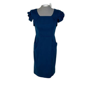 Adrianna Papell Dress Women’s Size 6 Blue Back Zip Pockets Sheath Cap Sleeves